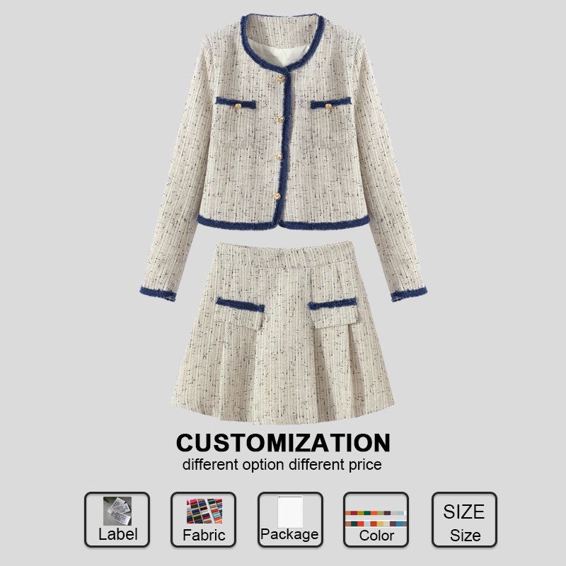 Custom y2k women's sets Autumn and Spring New College Style Long Sleeves Loose Coat A-line Half Length Skirt Two Piece Set