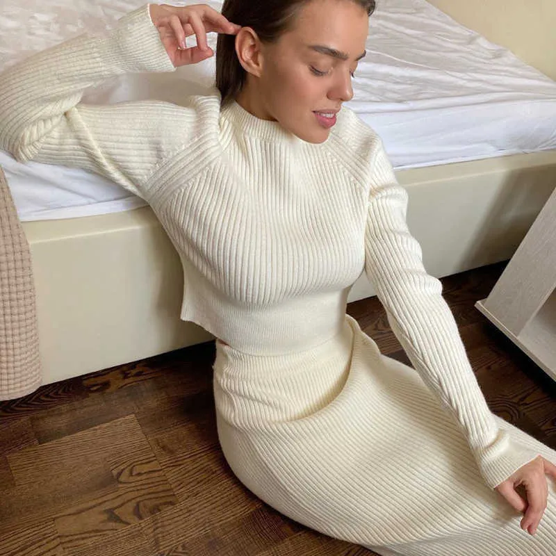 women's stretch sweaters suits Two Piece Knitted Skirt Warm Set Fit Knitted Sweaters women track sweat suit
