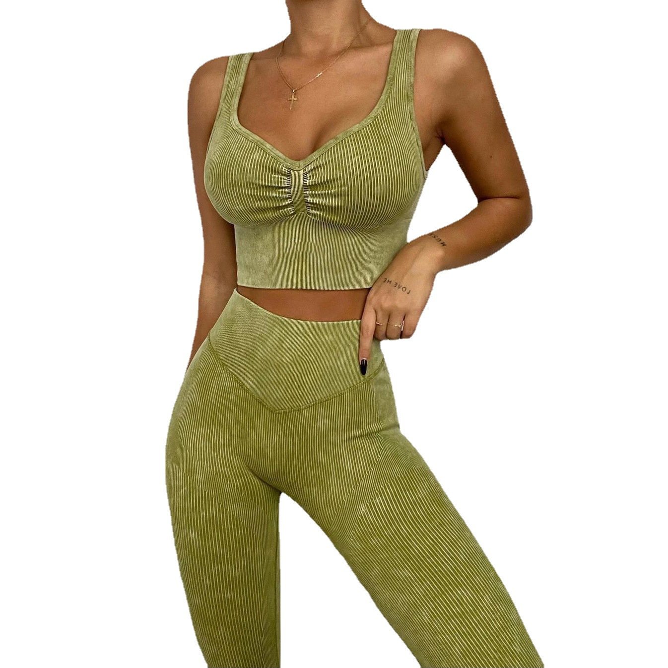 Women's 6 Piece Outfits Ribbed Exercise Sports Bra Tops High Waist Shorts Leggings Active Set Gym Fitness