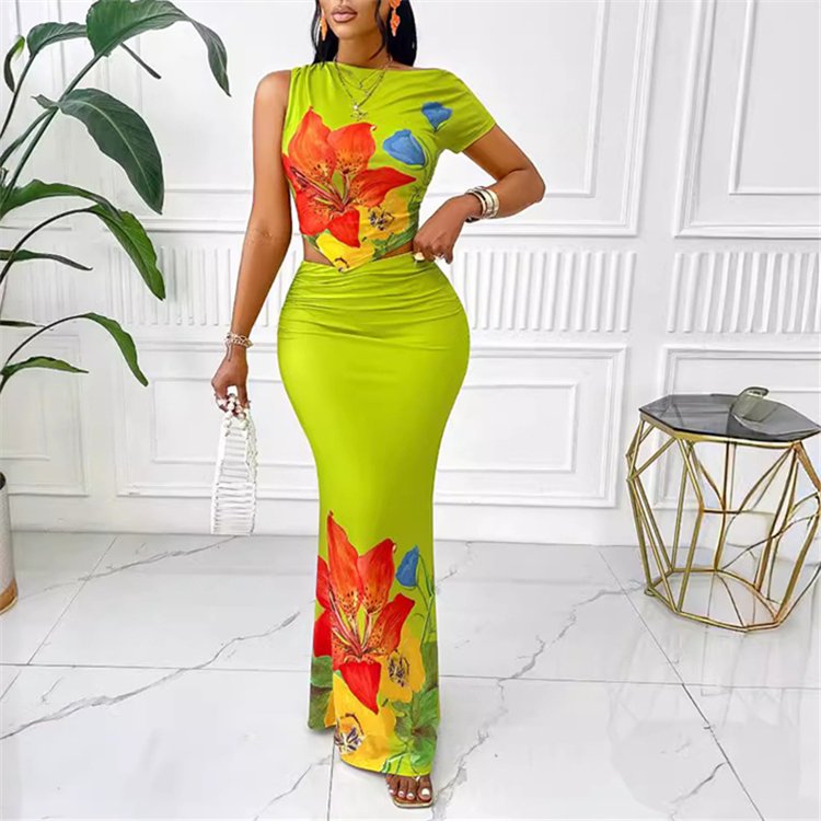 2024 New Arrival Summer Fall Women's Sets Clothing Elegant Fashion printed 2 Piece Skirt Sets Floral Long Skirts For Women