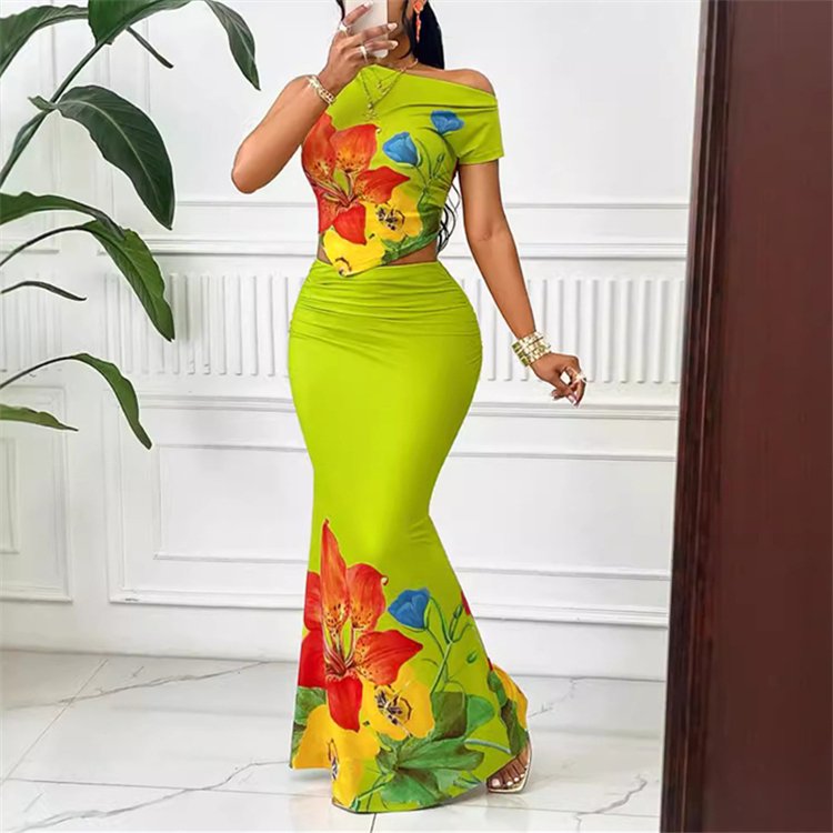 2024 New Arrival Summer Fall Women's Sets Clothing Elegant Fashion printed 2 Piece Skirt Sets Floral Long Skirts For Women