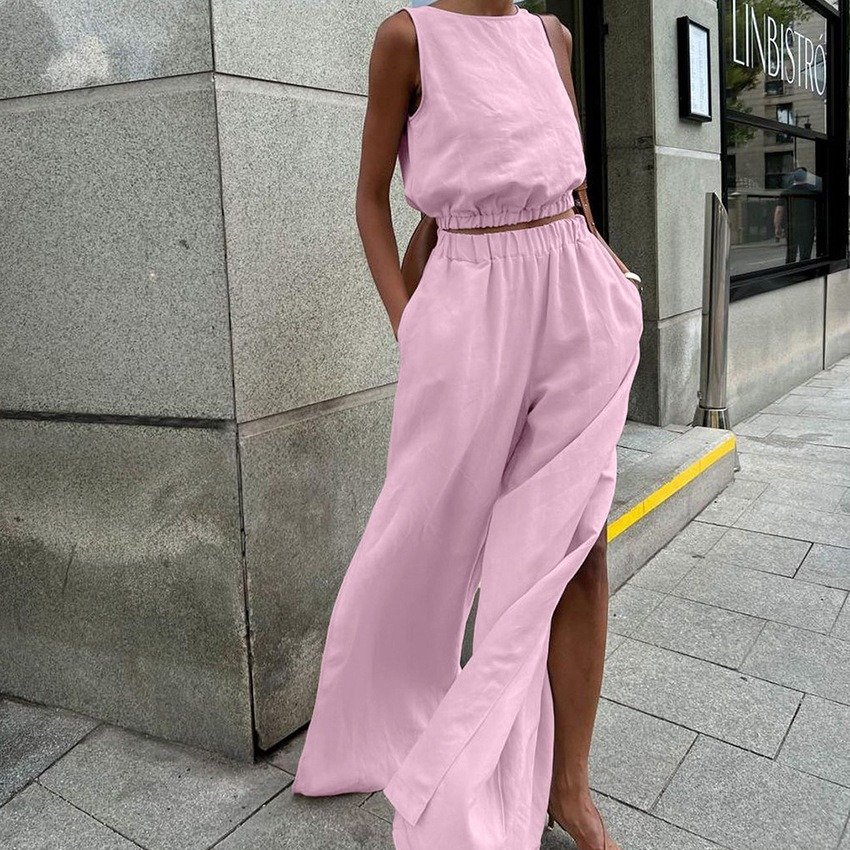 New Arrivals 2024 in stock High Fashion Tank top vest Women cotton linen Clothing 2 piece Women's Sets
