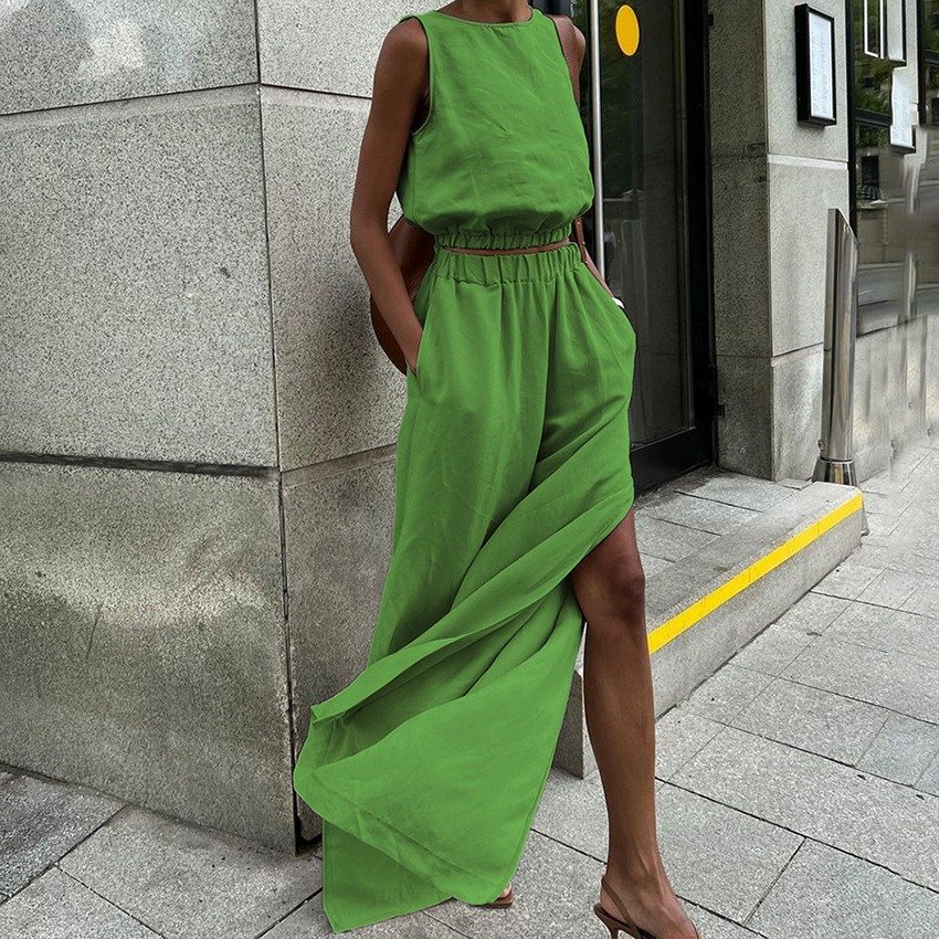 New Arrivals 2024 in stock High Fashion Tank top vest Women cotton linen Clothing 2 piece Women's Sets