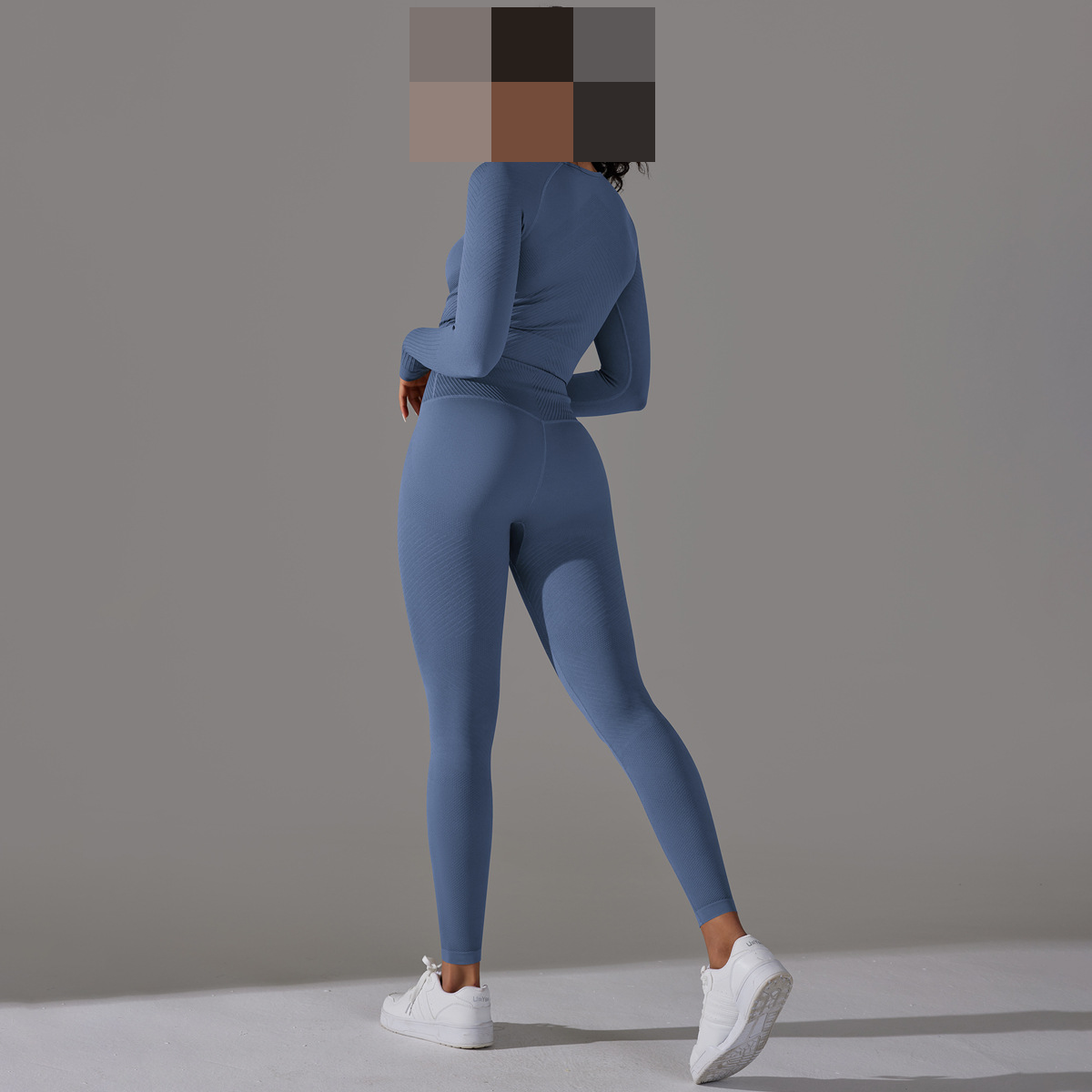 Wholesale Women Sports Gym Wear Workout Set Tights Crop Top 2 Pieces Seamless Long Sleeve Fitness Yoga Set