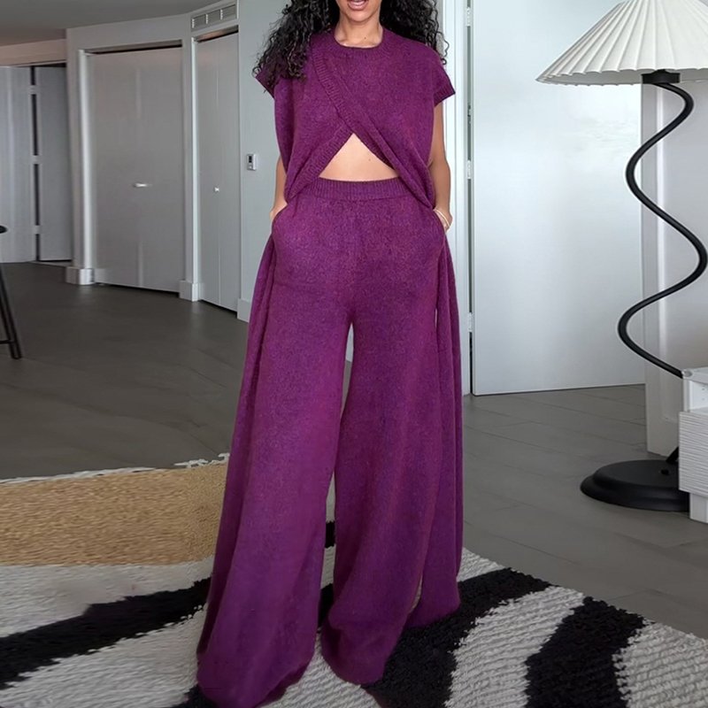 TWOTWINSTYLE Casual Two Piece Set For Women Sleeveless Top Wide Leg Pants Loose Women's Set