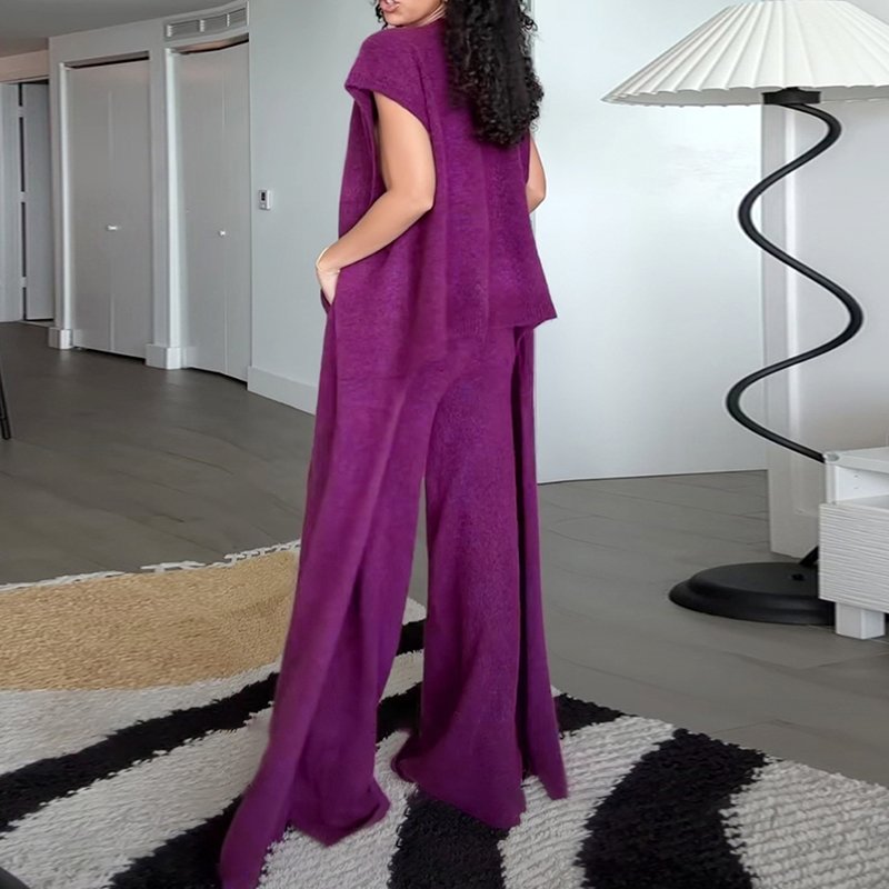 TWOTWINSTYLE Casual Two Piece Set For Women Sleeveless Top Wide Leg Pants Loose Women's Set