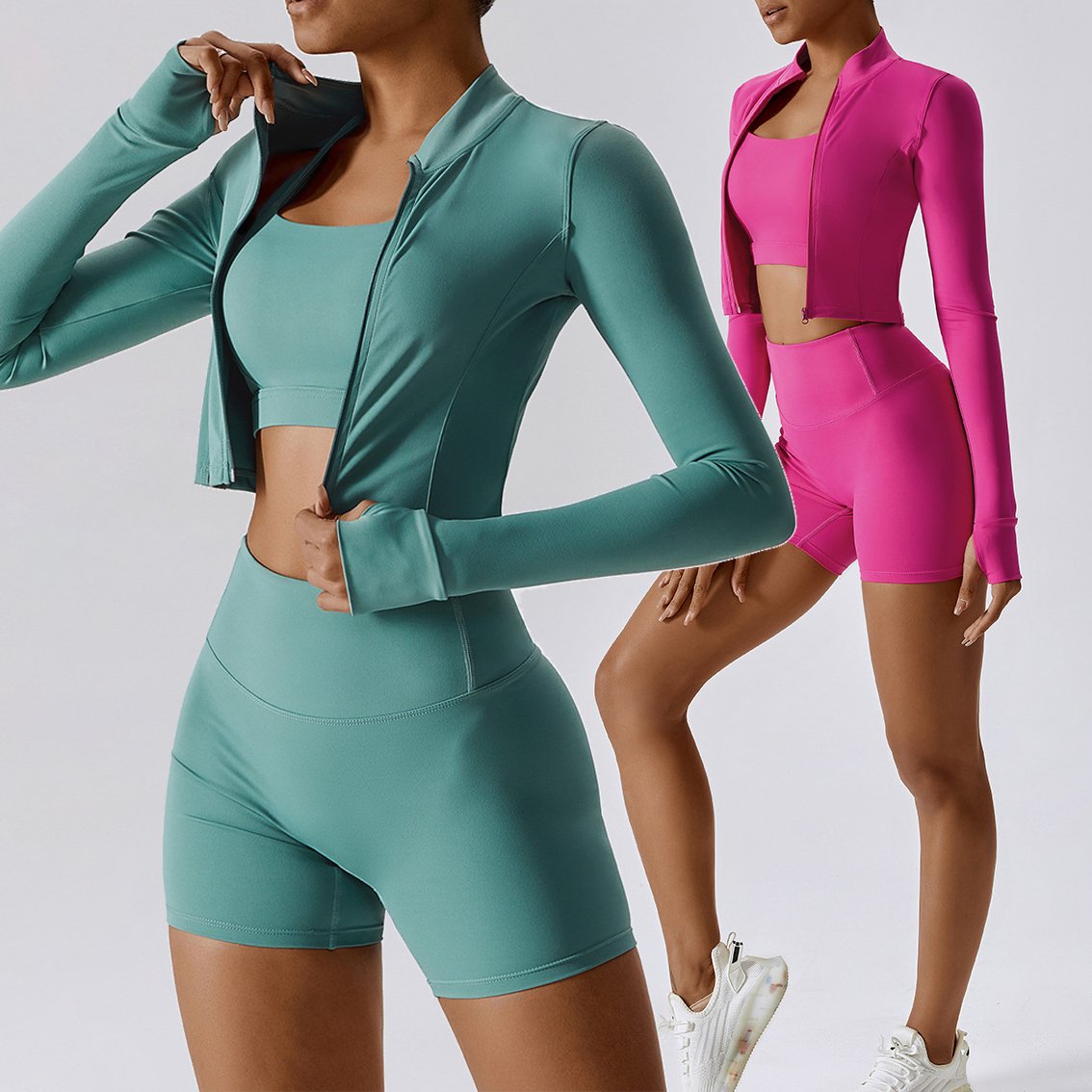 YIYI Wholesale High Stretchy 3pcs Workout Gym Fitness Sets Comfortable Soft Leggings Sets For Women Athletic Jackets Sets Women
