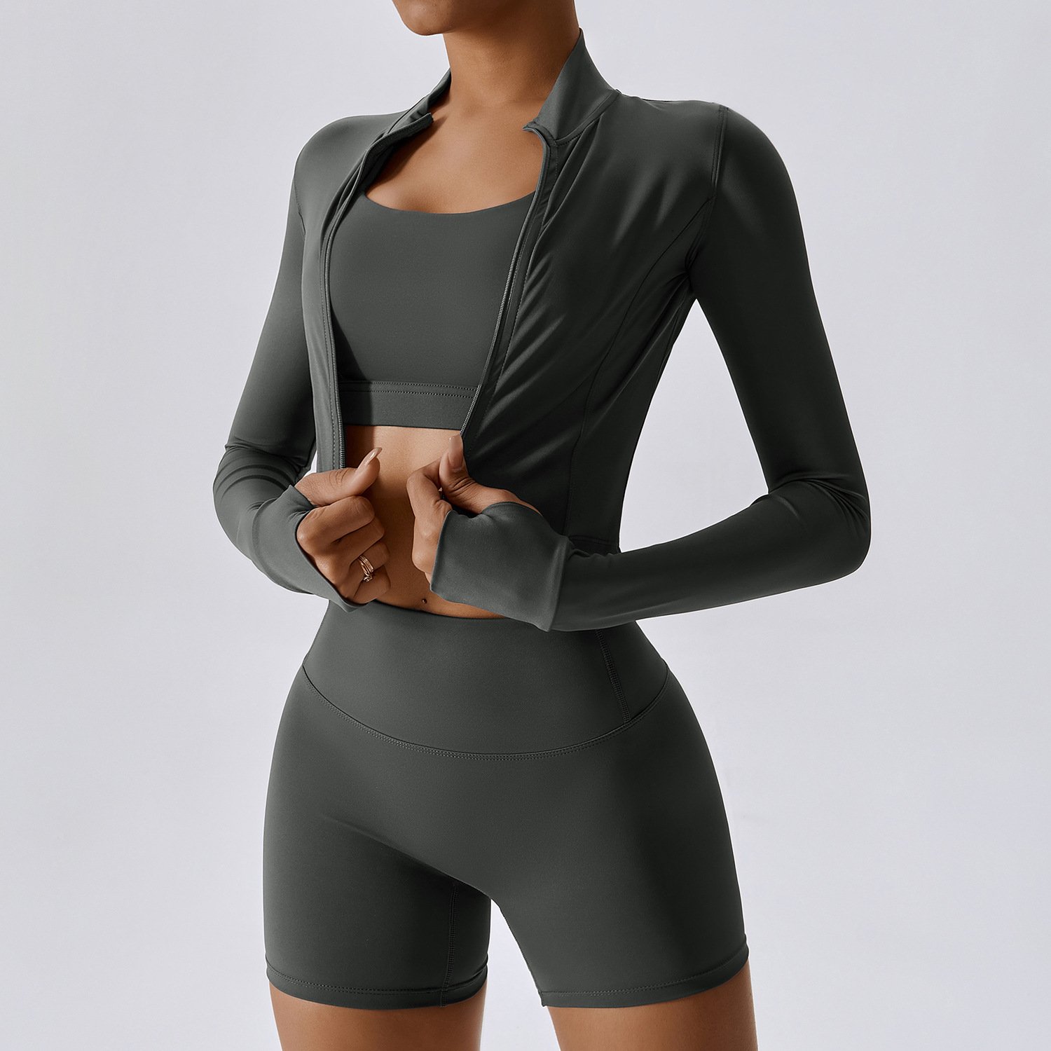 YIYI Wholesale High Stretchy 3pcs Workout Gym Fitness Sets Comfortable Soft Leggings Sets For Women Athletic Jackets Sets Women