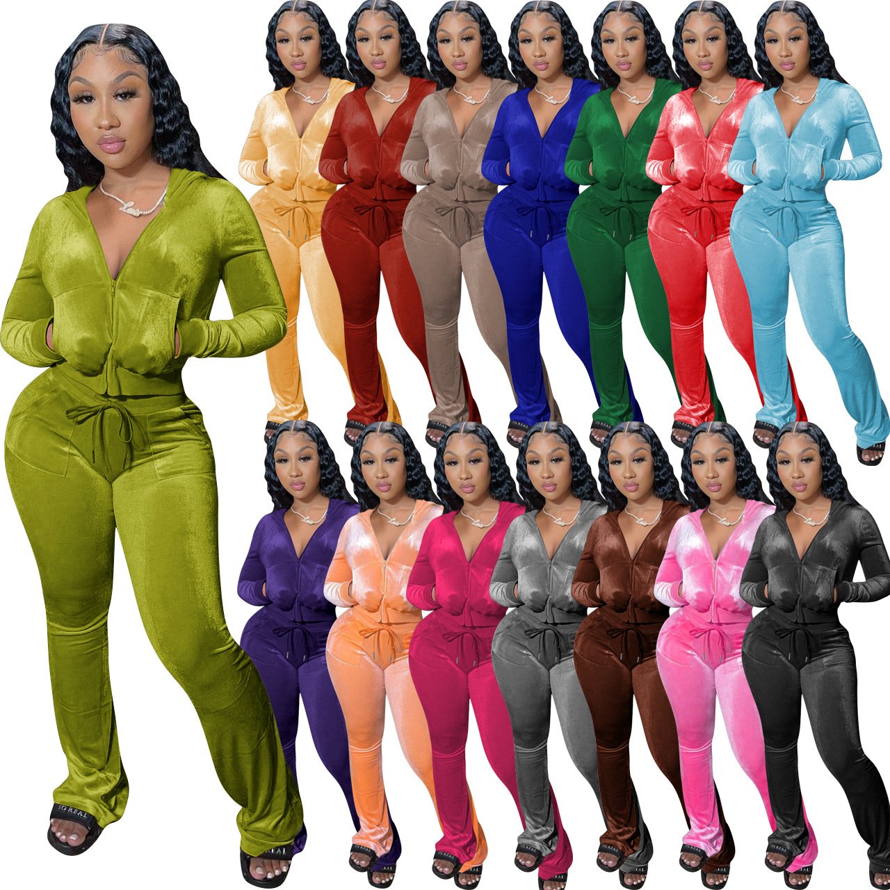 High quality fall women clothes long sleeve sexy crop top 2 piece set women casual fitness women's sets velvet tracksuits