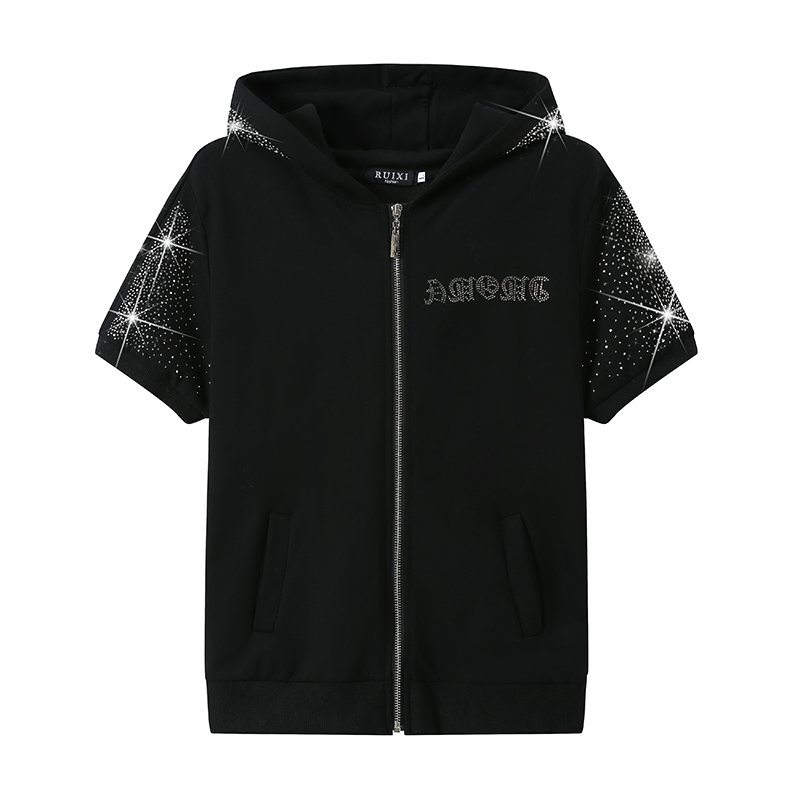 Custom OEM Summer 2 pieces short set Suit Bling Crystal Decorated Women'S Clothing Tracksuit Rhinestone Hoodie Set