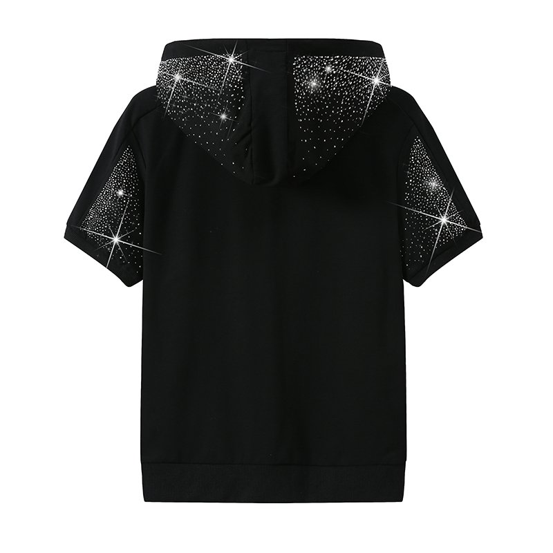 Custom OEM Summer 2 pieces short set Suit Bling Crystal Decorated Women'S Clothing Tracksuit Rhinestone Hoodie Set