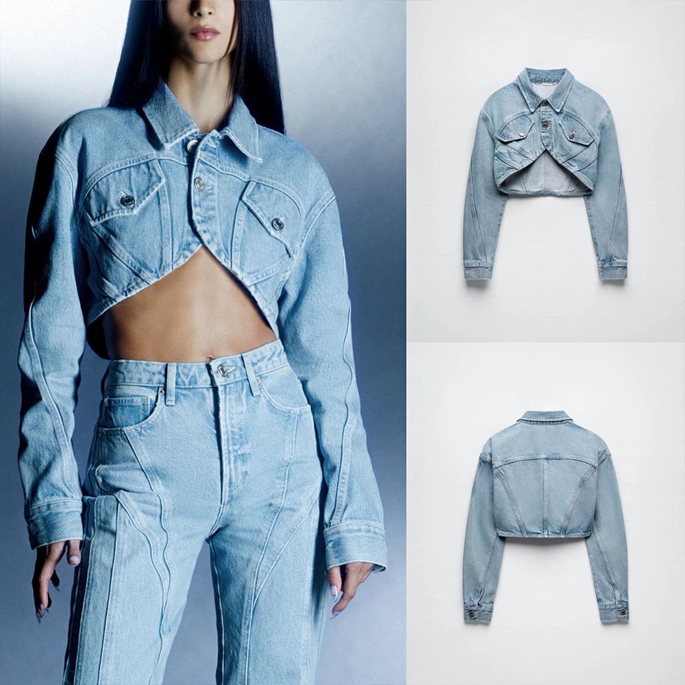 New Fashion Spring Fall Winter Lady Streetwear Blue Denim Jeans Crop Jacket Matching Sets Two Piece Pants Set Women'S Sets