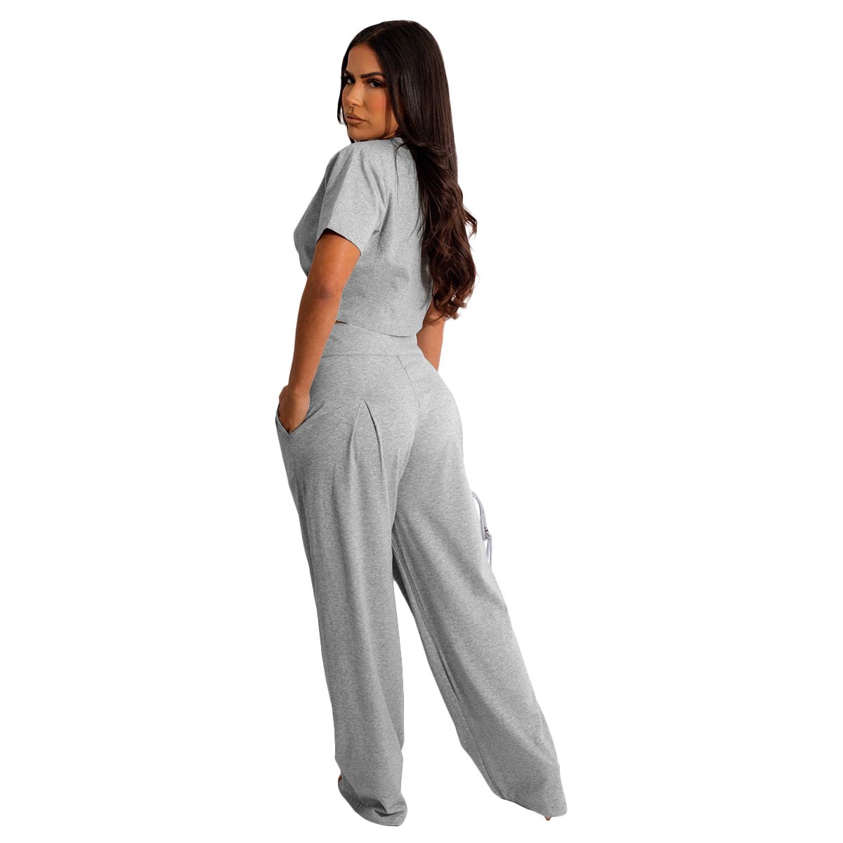 2 set women clothes trendy women's clothing match casual cotton short sleeve T shirt top wide leg pants two piece ladies set