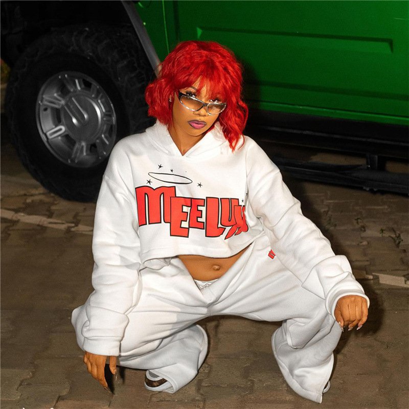 K23S35455 Autumn Loose Solid Fleece 2 Piece Set Women Casual Hooded Sweatshirt Jogging Sets Drawstring Panrts Women's Set