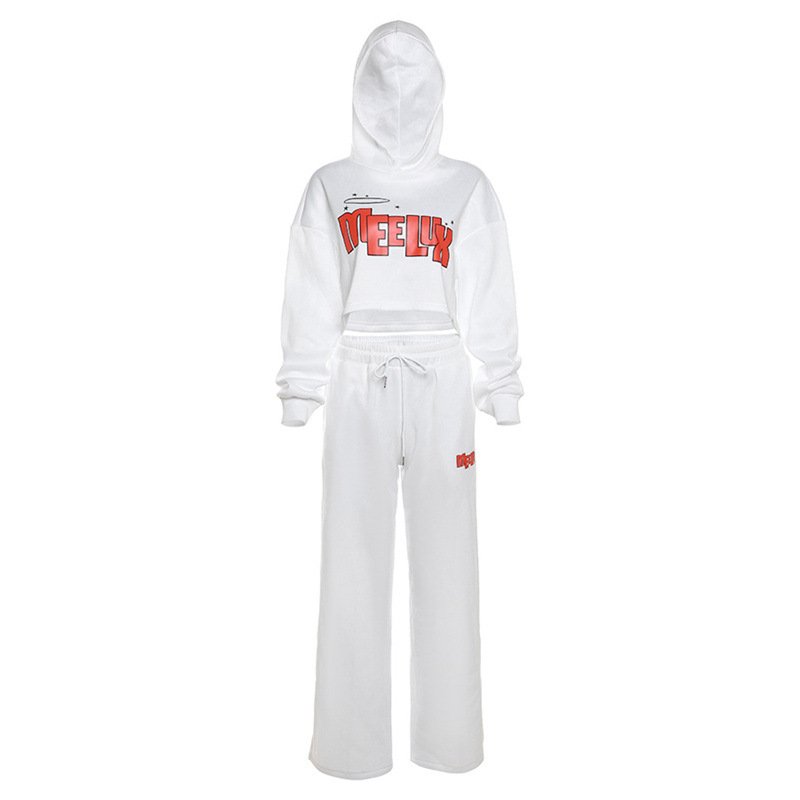 K23S35455 Autumn Loose Solid Fleece 2 Piece Set Women Casual Hooded Sweatshirt Jogging Sets Drawstring Panrts Women's Set