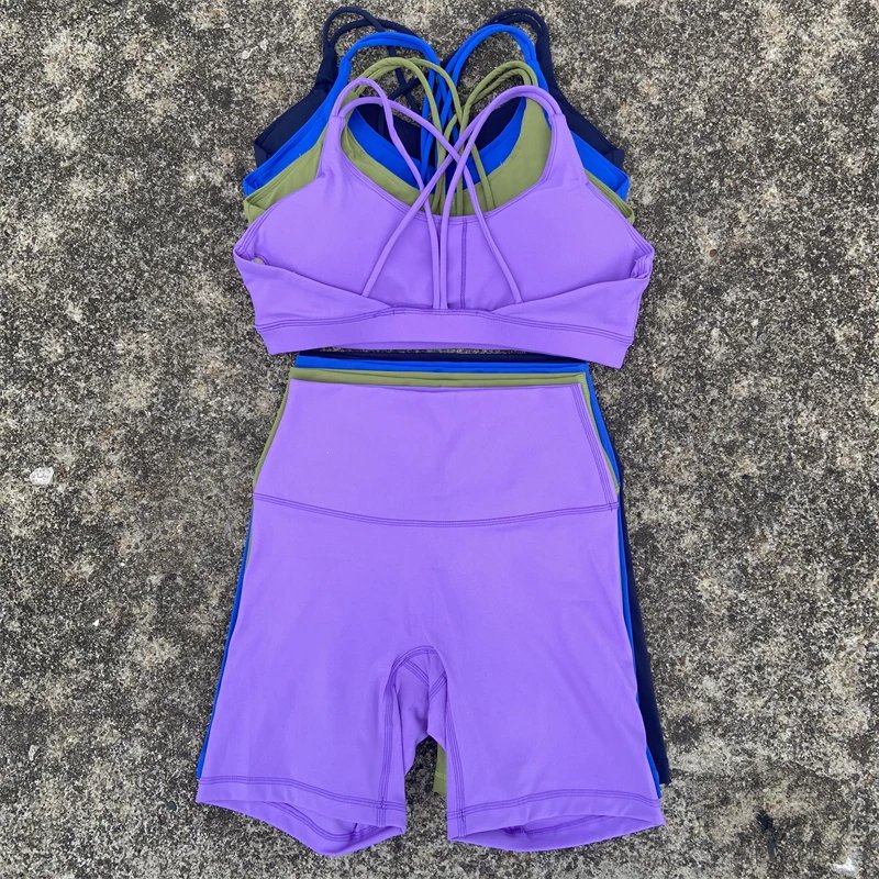 Solid Color Fitness Suit High Waist Legging Cross Back sports Bra athletic Gym Yoga Set Women 2 Piece