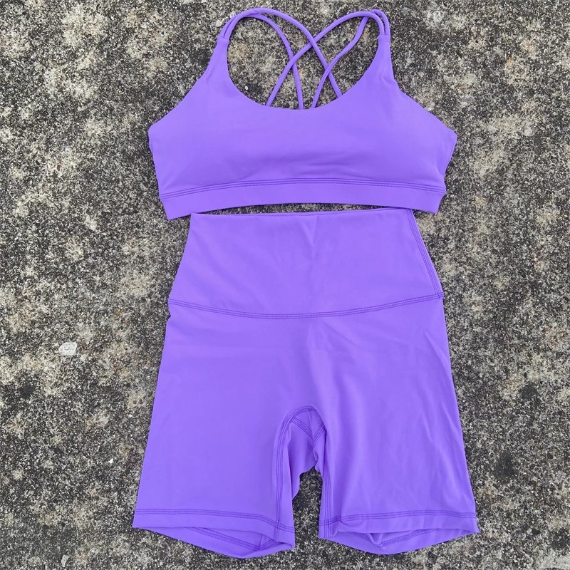 Solid Color Fitness Suit High Waist Legging Cross Back sports Bra athletic Gym Yoga Set Women 2 Piece