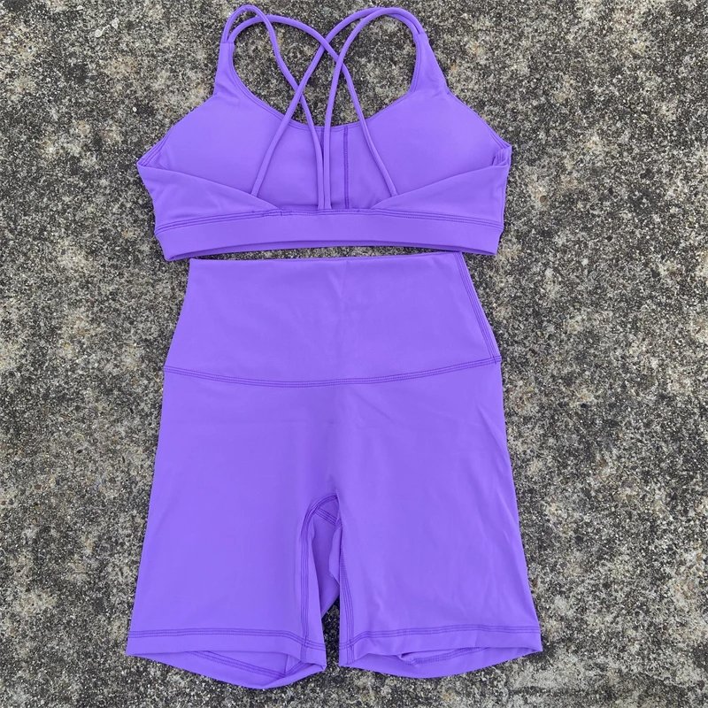 Solid Color Fitness Suit High Waist Legging Cross Back sports Bra athletic Gym Yoga Set Women 2 Piece