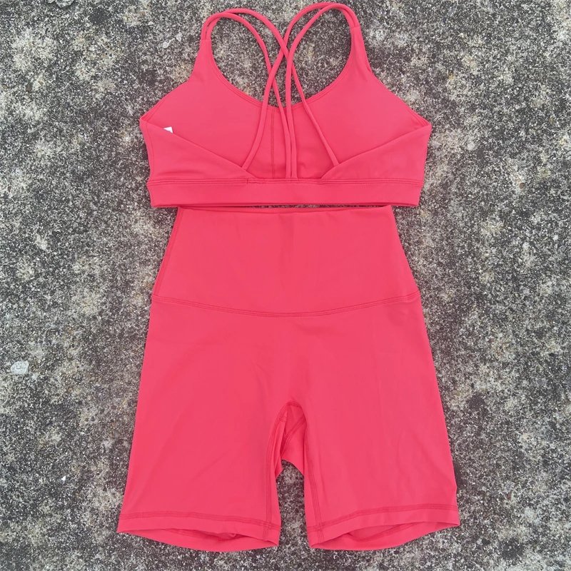 Solid Color Fitness Suit High Waist Legging Cross Back sports Bra athletic Gym Yoga Set Women 2 Piece