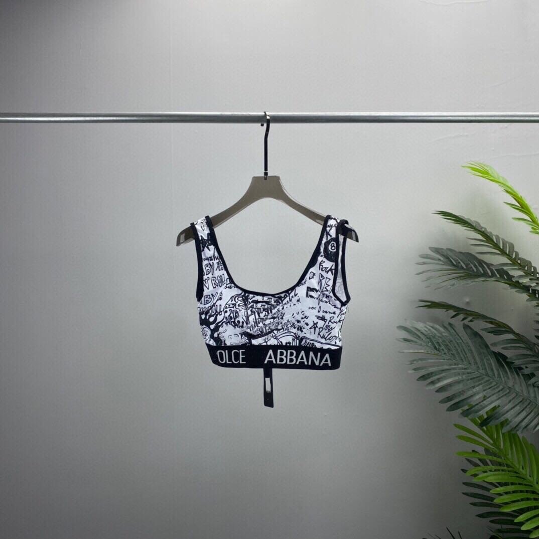 Summer New Women's Yoga Sports Suit Graffiti Letter Print Sports Vest (with a bra pad)+Elastic Slim Leggings