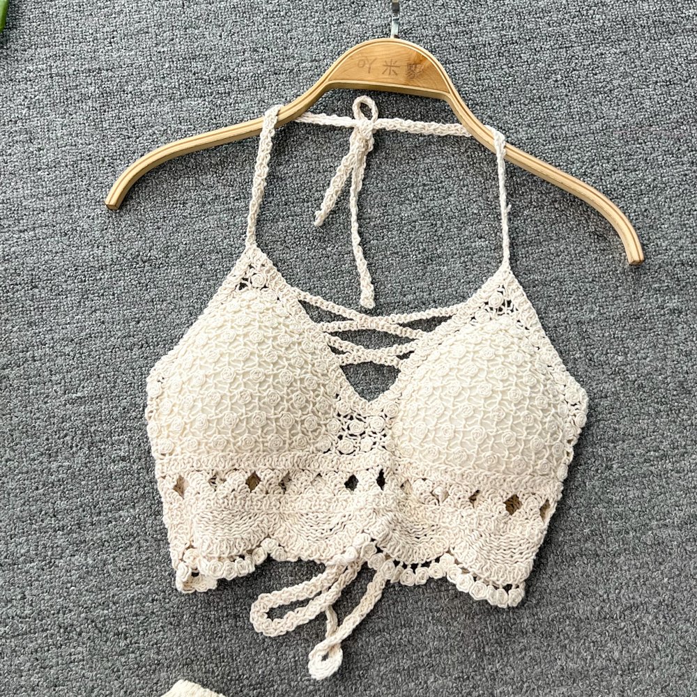 Boutique Wholesale 2024 Summer New Fashionable Sexy Hollow Knitted Tank Top High Waist Wide Leg Shorts Women's Set