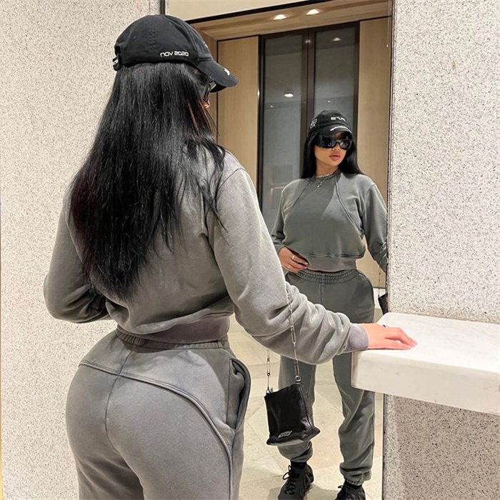 Women Cotton Tracksuits Set 2 Piece Jogging Suits Crop Sweatshirts Hoodies And Sweatpants Sets