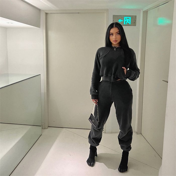 Women Cotton Tracksuits Set 2 Piece Jogging Suits Crop Sweatshirts Hoodies And Sweatpants Sets