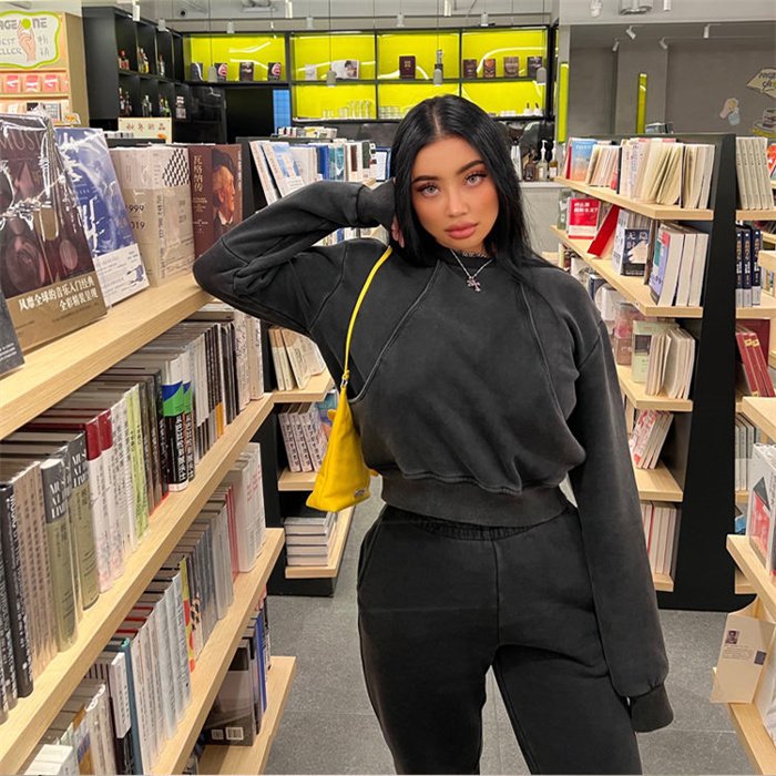 Women Cotton Tracksuits Set 2 Piece Jogging Suits Crop Sweatshirts Hoodies And Sweatpants Sets
