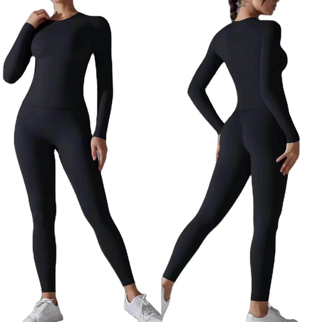 women's navy nylon spandex smooth knit long sleeves tshirt and legging 2 two piece jogger running set autumn women clothing 2024