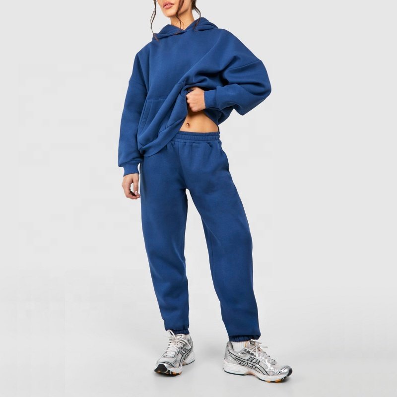 Hot Fashion Hoodie Jogger Sweatsuit Customize Workout Street Wear 2 Pieces Set Women Oversize Fleece Terry Tracksuit