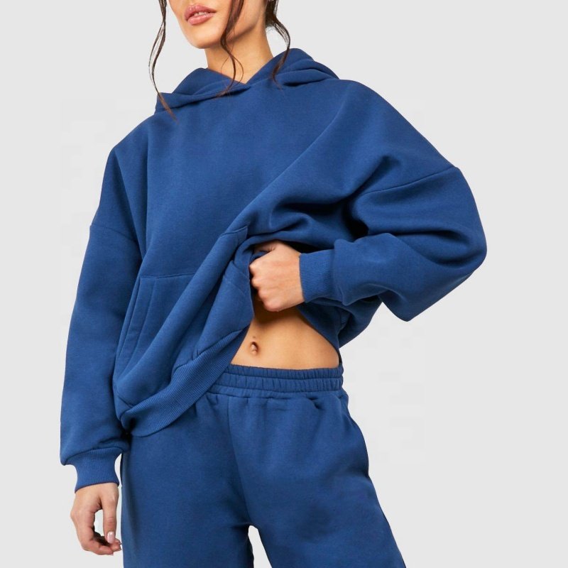 Hot Fashion Hoodie Jogger Sweatsuit Customize Workout Street Wear 2 Pieces Set Women Oversize Fleece Terry Tracksuit