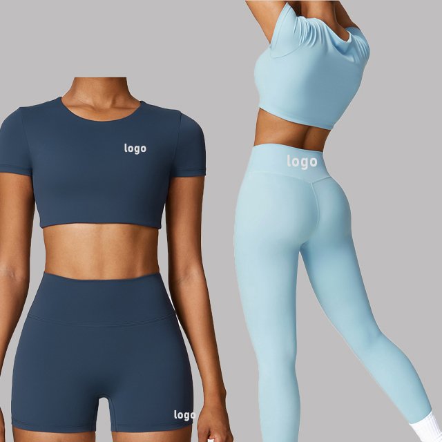 New OEM Compression Yoga Crop Top Tank Top Women Sports T shirt Gym Fitness Sets Workout Shorts Yoga Legging Custom