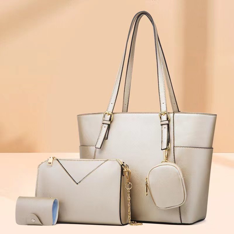 Susen Chrisbella Hot Sale Large Capacity Fashion Tote Bag Pu Letter Printing Bag Women Handbag 4 pieces per set