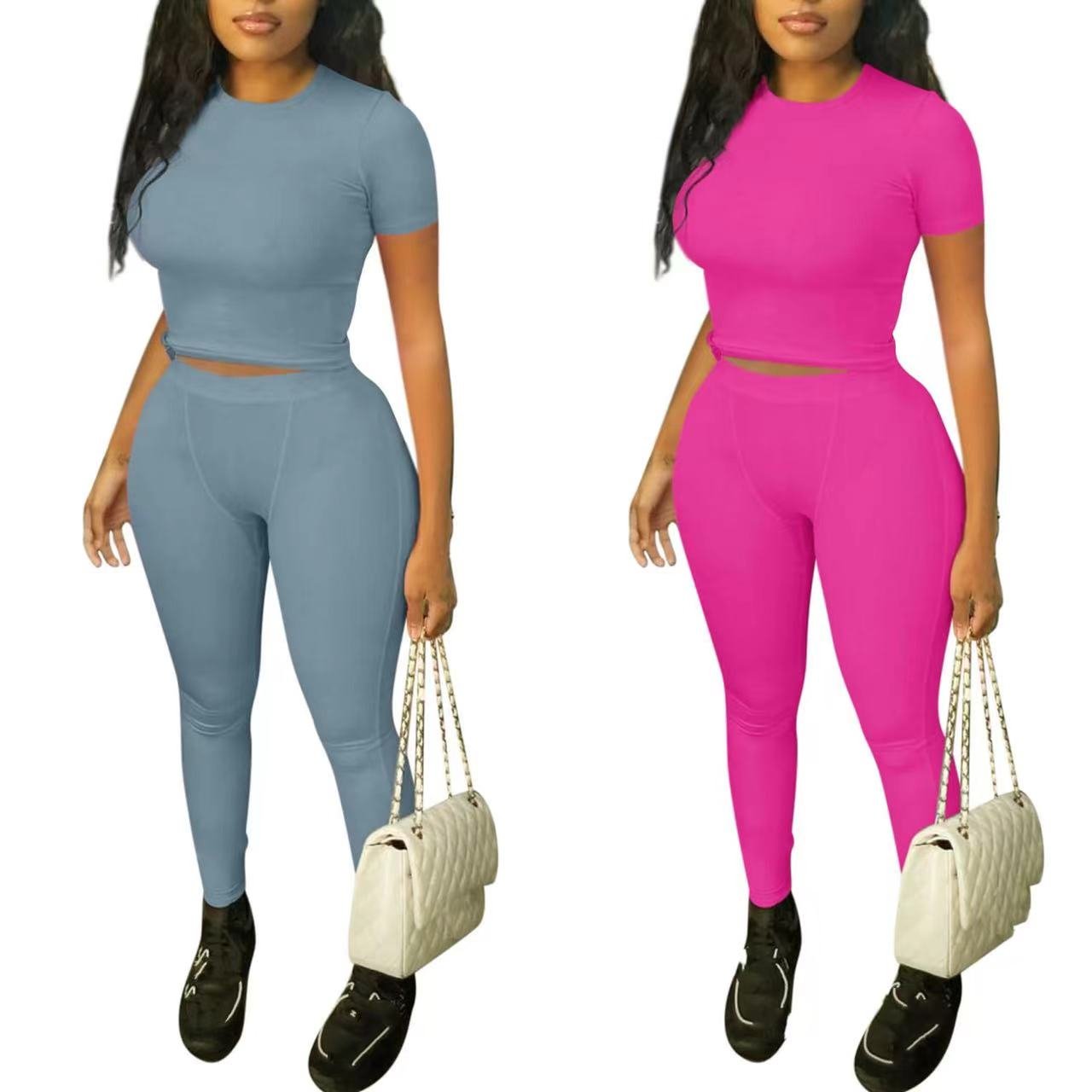 grey solid blank ribbed knit loungewear women's two pieces suit set fall 2024 women clothes ropa de mujer tshirt and long tights