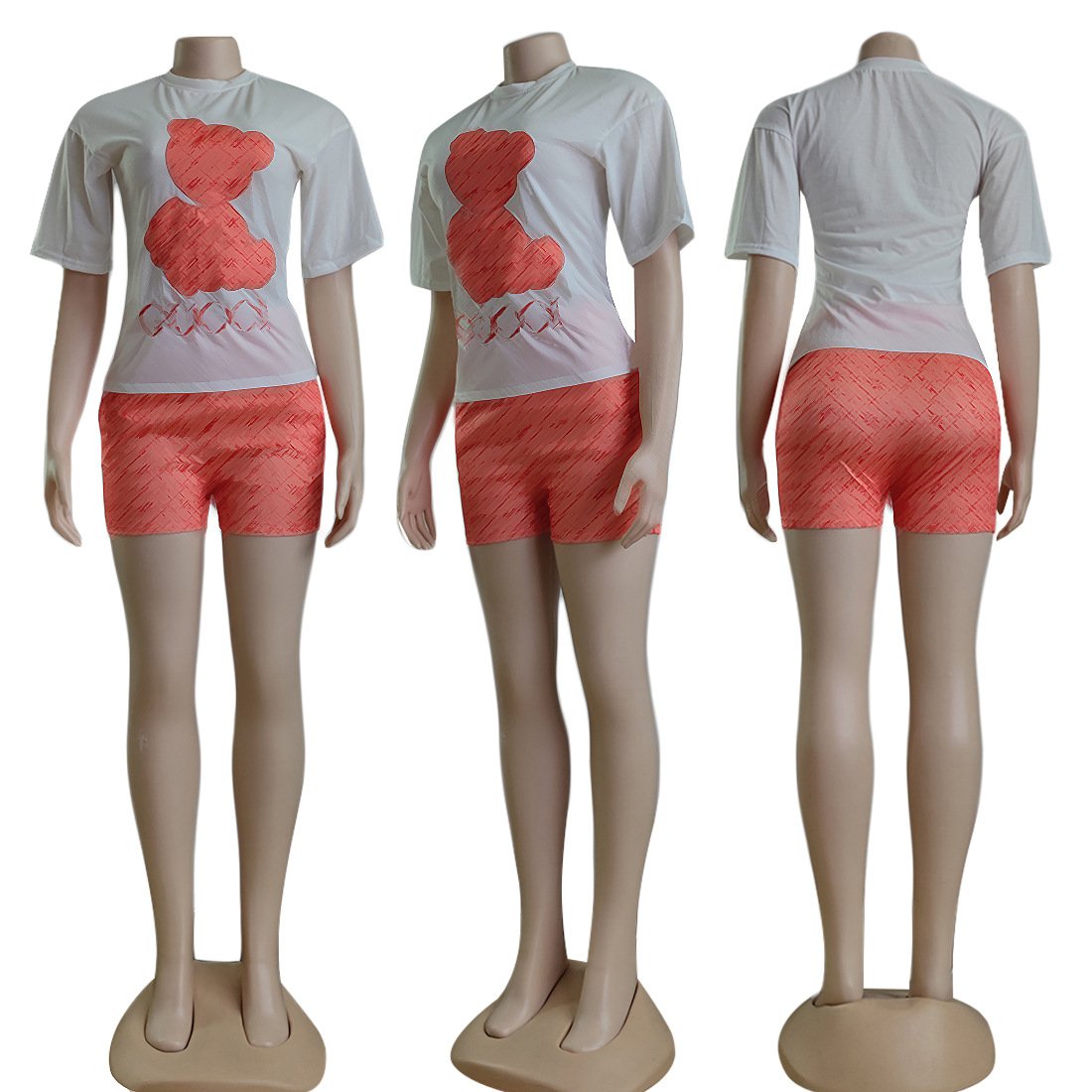 women brand clothing Summer women's Embroidered + Printed Short Sleeve Shorts Set Casual women two piece set shorts