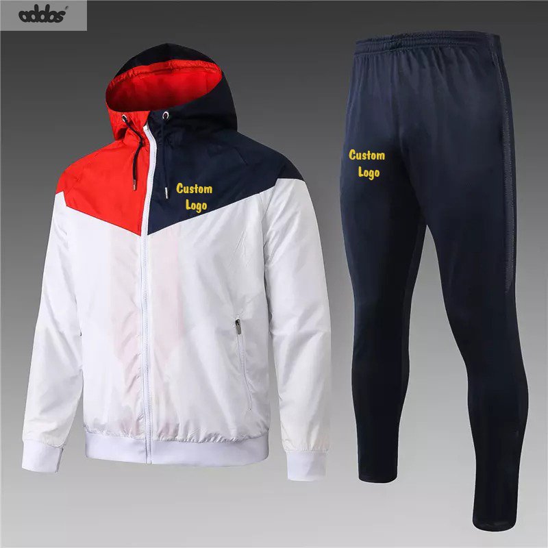 Wholesale Black Thai Quality Soccer Windbreaker Jacket Football Training Jogging Hooded Tracksuit For Men