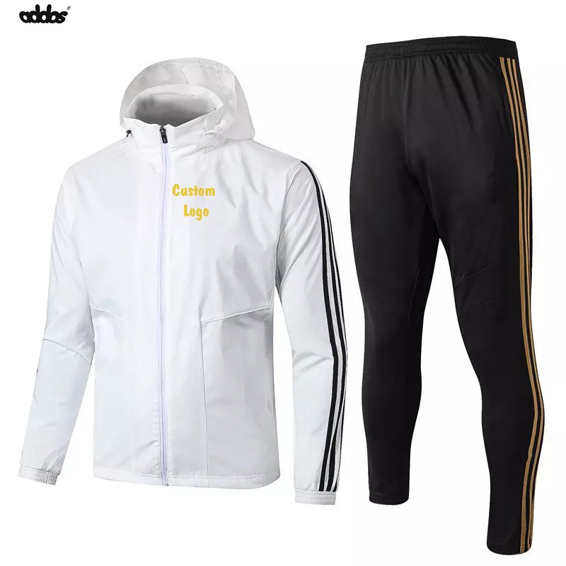 Wholesale Black Thai Quality Soccer Windbreaker Jacket Football Training Jogging Hooded Tracksuit For Men