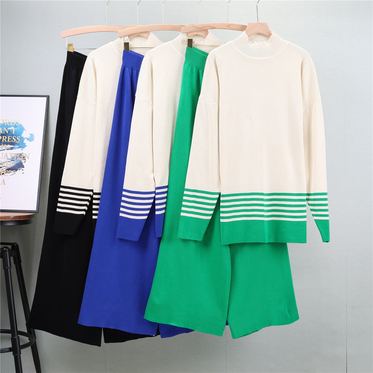 Boutique Wholesale 2024 Autumn New Half High Neck Sweater Contrast Spliced Pants Fashion Women's Set