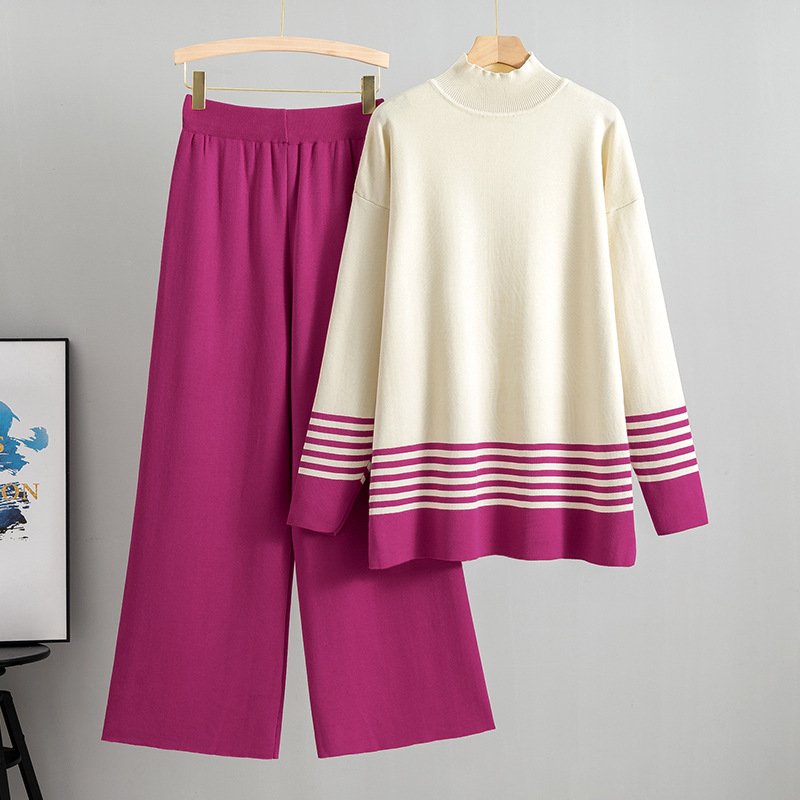 Boutique Wholesale 2024 Autumn New Half High Neck Sweater Contrast Spliced Pants Fashion Women's Set