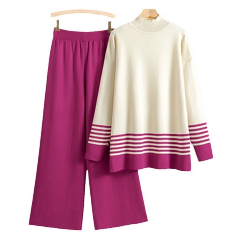 Boutique Wholesale 2024 Autumn New Half High Neck Sweater Contrast Spliced Pants Fashion Women's Set