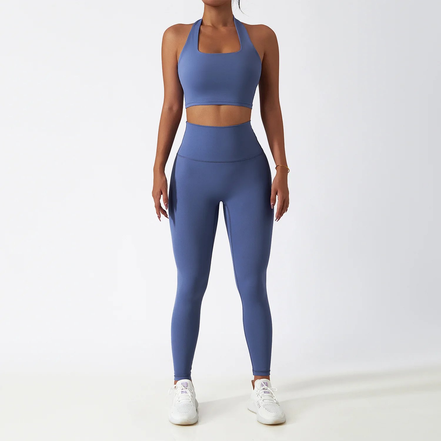 Women Halter Bra High Waist Pant Yoga Suit Lady Crop Top Bound Feet Tights Gym Sets Female Full Zip Long Sleeve Sports Jacket