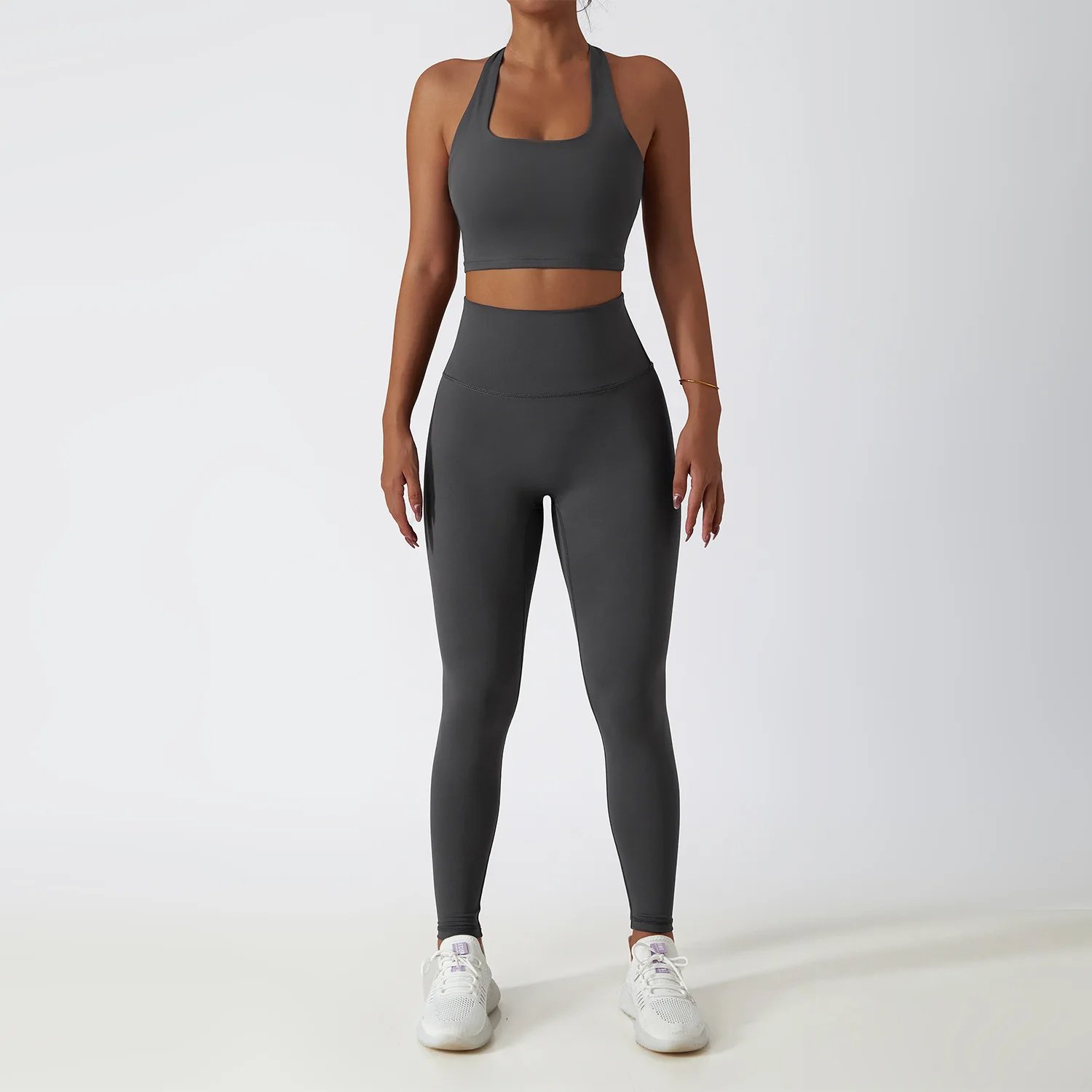 Women Halter Bra High Waist Pant Yoga Suit Lady Crop Top Bound Feet Tights Gym Sets Female Full Zip Long Sleeve Sports Jacket