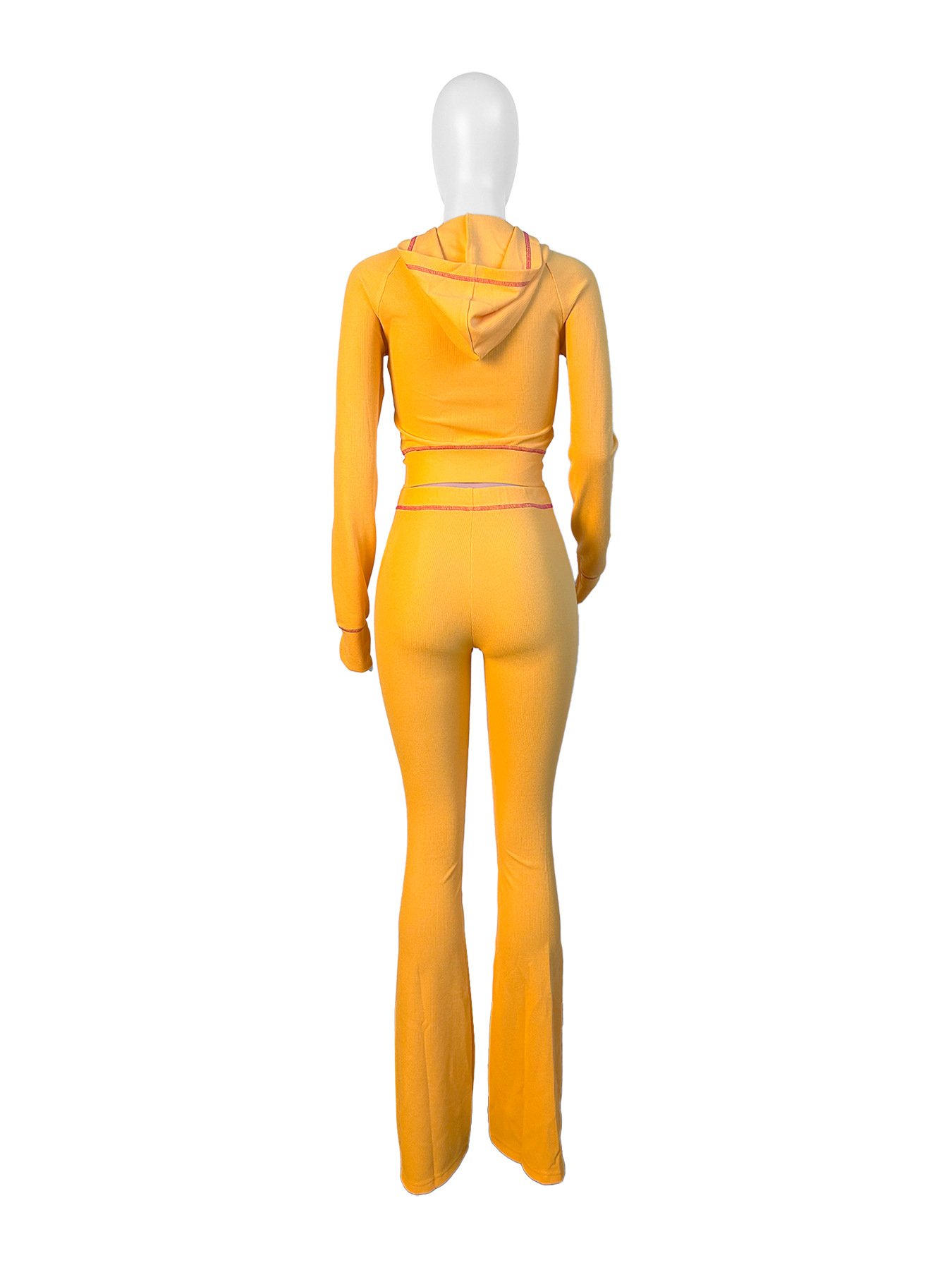 Bomblook Z905ST02 Women's Set Hooded Tops+Flare Pants Suits Waffle Texture Striped 2024 Autumn Casual Street Baddie 2 Piece Sets