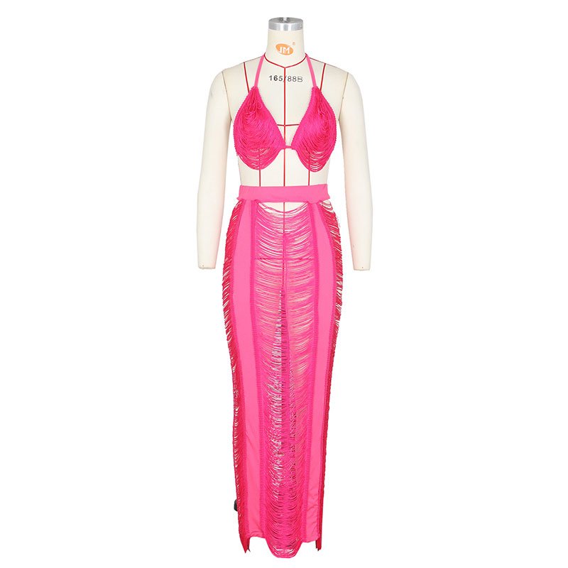 Summer Knitted Hollow Out Sexy 2/Two Piece Skirt Sets Plus Size Women Outfits Holiday Beach Crop Top And Skirt Set