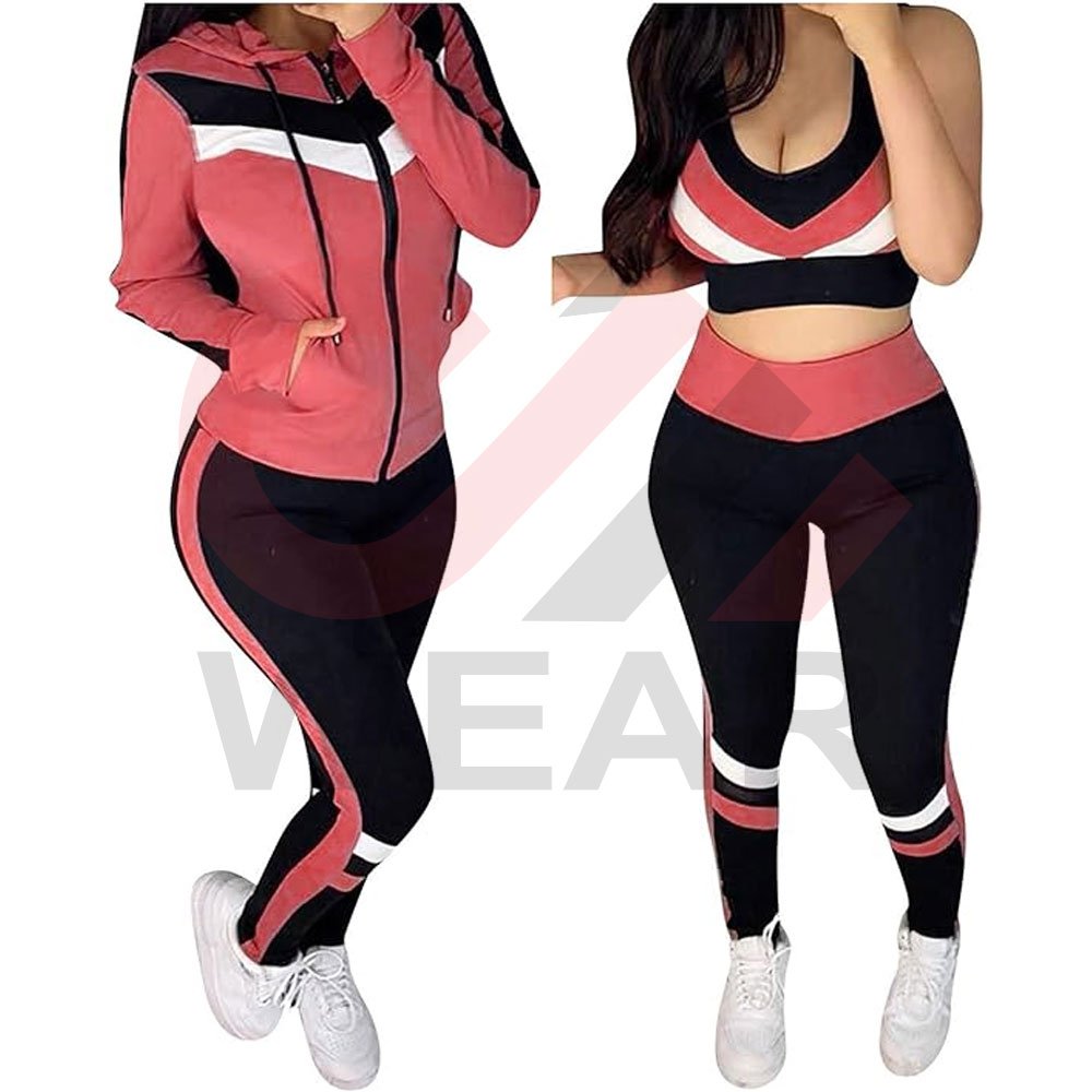 2024 New 3 Pieces Womens Tracksuit Sets Hoodie Ladies Long Sleeve Gym Set Outfits Sport Suits Striped Hoodie