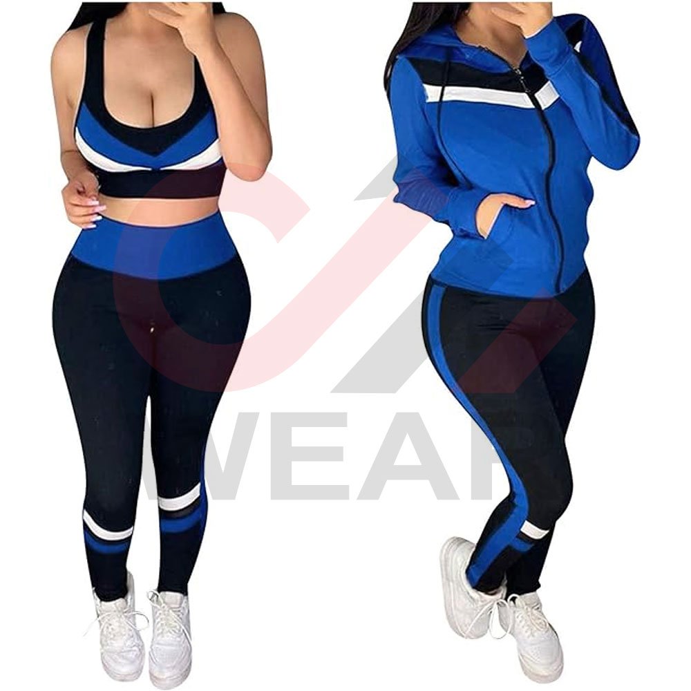 2024 New 3 Pieces Womens Tracksuit Sets Hoodie Ladies Long Sleeve Gym Set Outfits Sport Suits Striped Hoodie