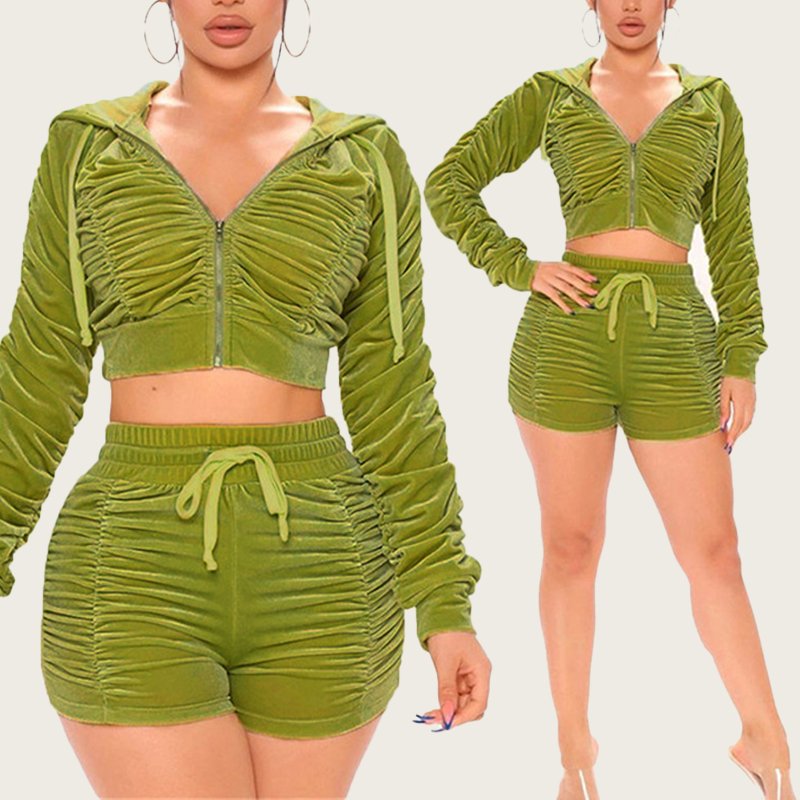Custom Rhinestone LOGO Summer Outfit Crop Short Sleeve Full Zip Up Velvet Women Tracksuit Jogger Shorts Two 2 piece Women's Set