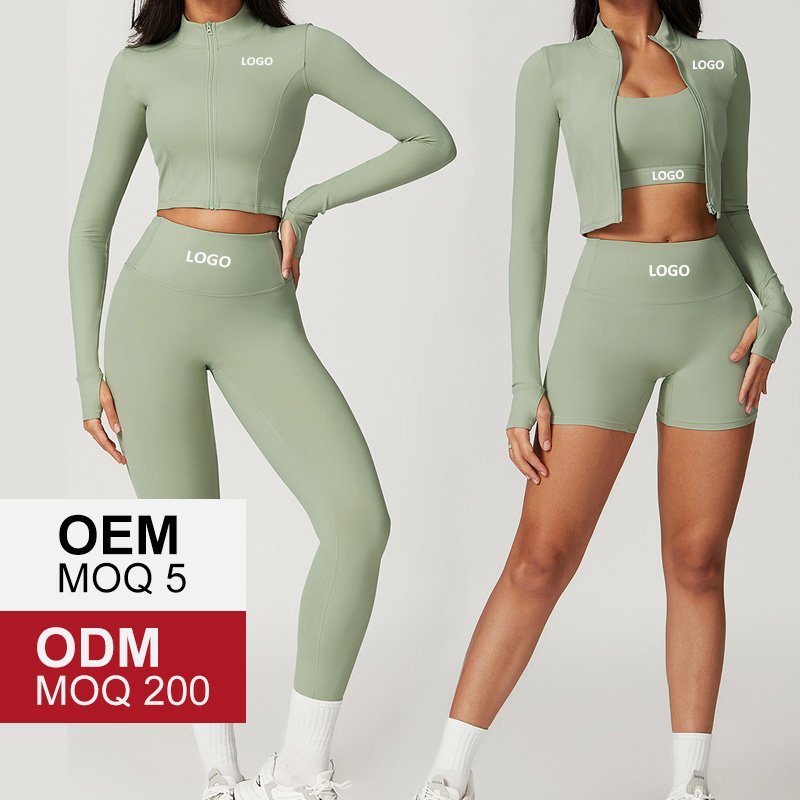 TZ8047-2 Women's Naked Feeling Quick Dry Yoga 3pcs Set Gym Training Running Fitness Cross Back Sports Set