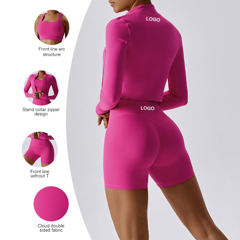 TZ8047-2 Women's Naked Feeling Quick Dry Yoga 3pcs Set Gym Training Running Fitness Cross Back Sports Set