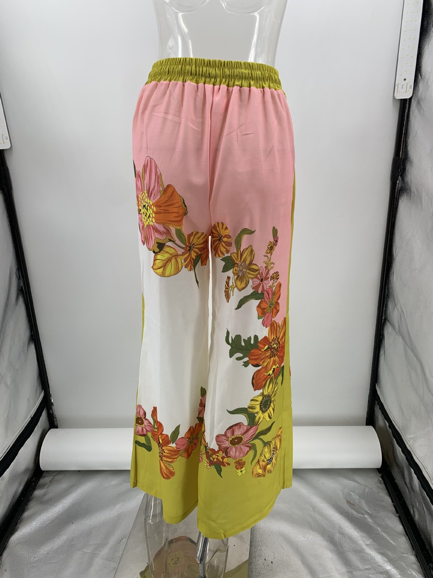 New Casual Loose Resort Short Sleeve Colorful Floral Print Blouse Long Pants Matching 2 Two Piece Pants Set Outfit Set Woman